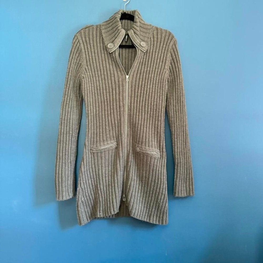 Y2K Sweater Dress Women's Size XL Take Out 2000s Body Con Knit Epaulettes Gray